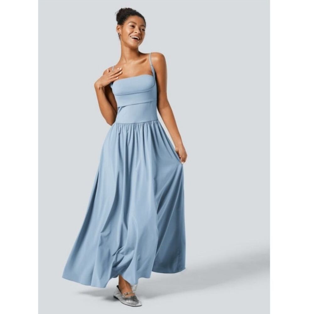 Halara Breezeful Backless Cut Out Maxi Dress Bably Blue Women's M XL